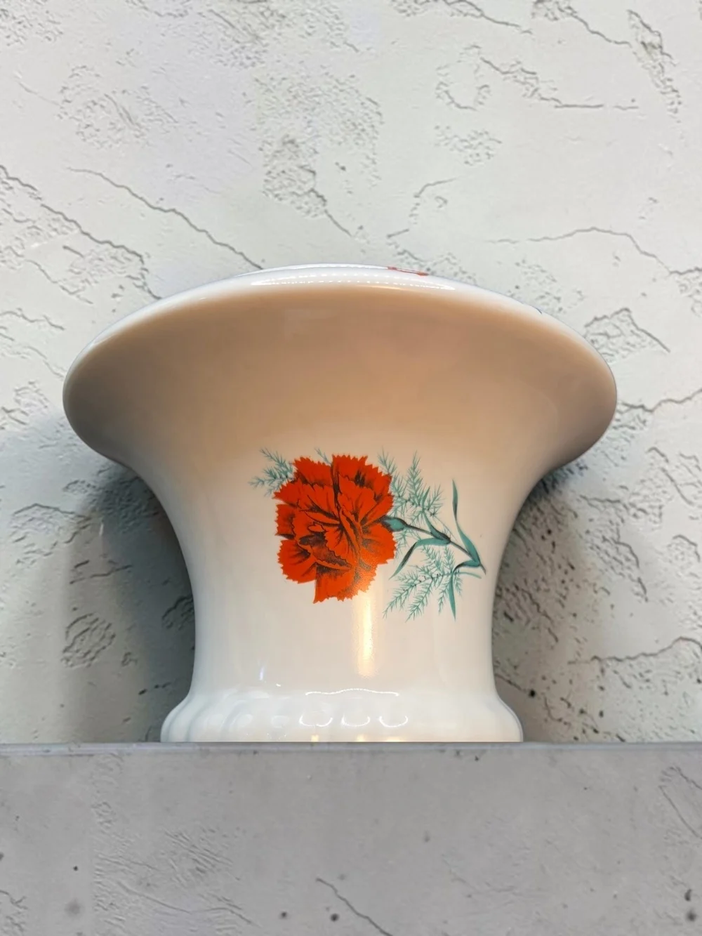 ​Vintage McCoy Pottery Pedestal Planter | Ivory Glaze with Red Floral Decal **